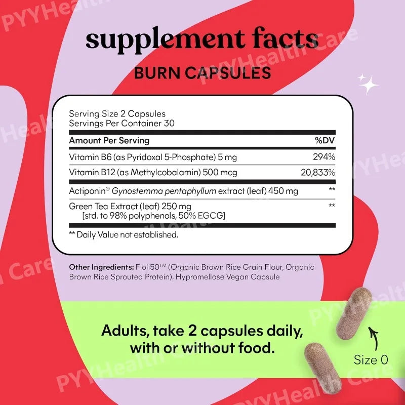 Belly Fat Burning Metabolism AMPK Activating Supplement for Men Women Actiponin Gynostemma Vitamins B6 B12 60 Capsules