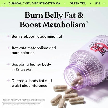 Belly Fat Burning Metabolism AMPK Activating Supplement for Men Women Actiponin Gynostemma Vitamins B6 B12 60 Capsules